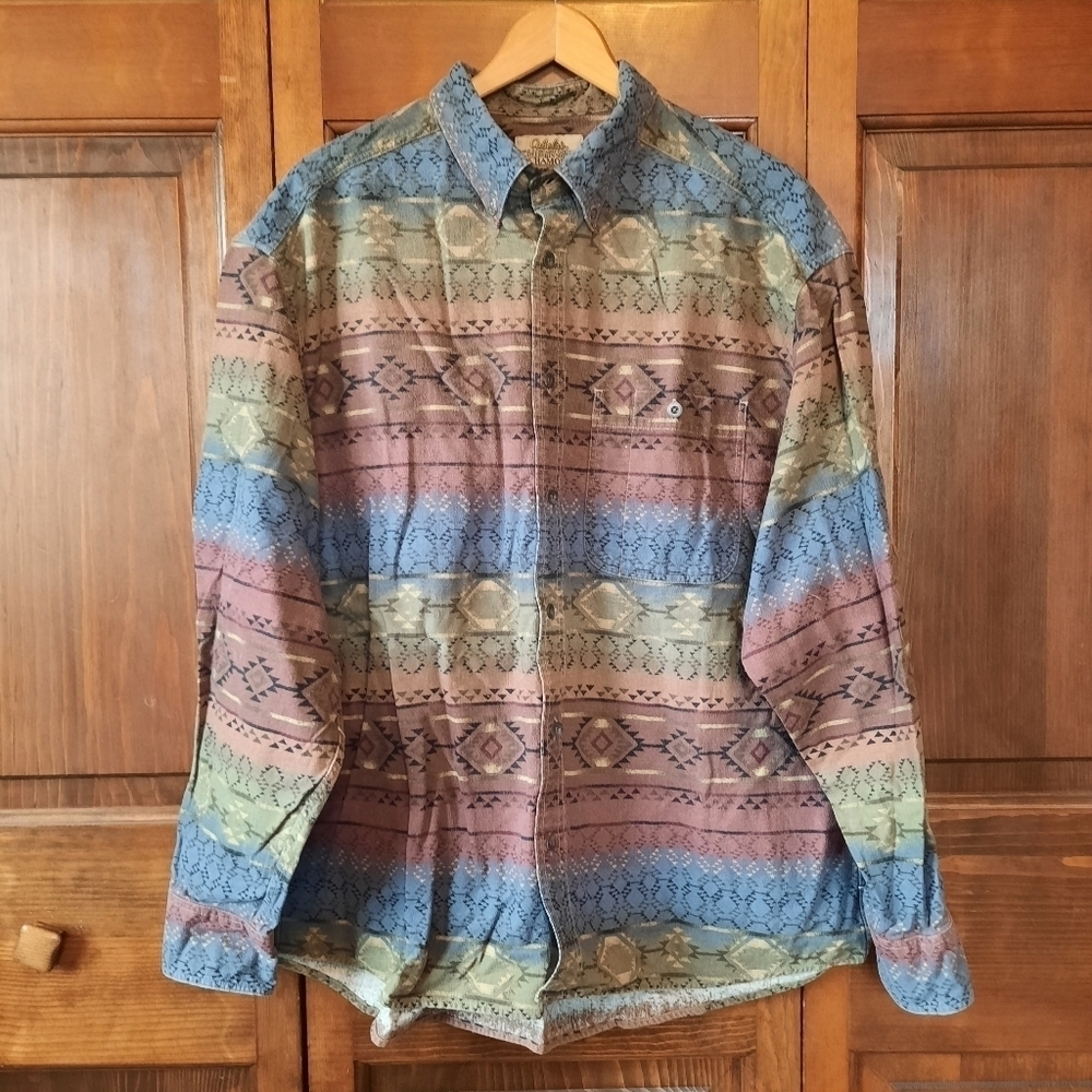 Cabela's Deerskin Soft Chamois flannel aztec button down flannel shirt size XL